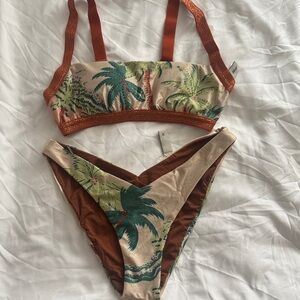 Maaji Tropical Palm Print Bikini in Beige and Rust